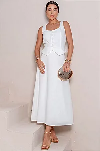 CONJUNTO VALENTINA SAIA E COLETE - OFF WHITE
