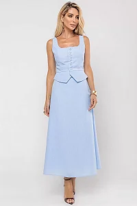 CONJUNTO VALENTINA SAIA E COLETE - AZUL SERENITY