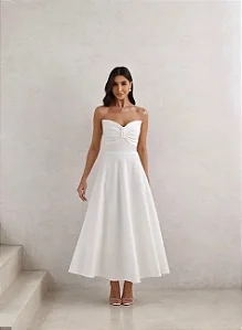 VESTIDO LONGUETE BUSTO BORBOLETA - OFF WHITE