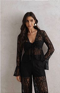 BLUSA RENDA CHANTILLY CAROLINA - PRETO