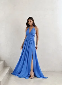 VESTIDO LONGO COM FIVELA CARTAGENA - AZUL OCEAN