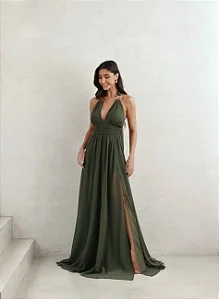 VESTIDO LONGO COM FIVELA CARTAGENA - VERDE MUSGO