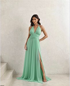 VESTIDO LONGO COM FIVELA CARTAGENA - VERDE MENTA