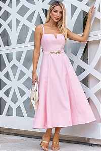 VESTIDO BRENDA DECOTE V DETELHE METAL - ROSA