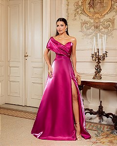 VESTIDO DE FESTA SIENA T.Q.C. ZIBELINE GLOW - FÚCSIA