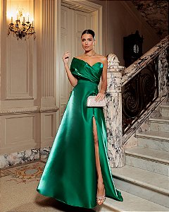 VESTIDO DE FESTA SIENA T.Q.C. ZIBELINE GLOW - VERDE ESMERALDA