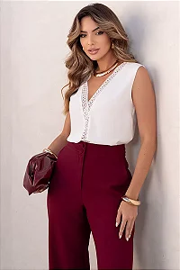 BLUSA CIBELE CREPE C/ DETALHE GUIPIR - OFF WHITE