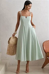 VESTIDO MILENA MIDI DETALHE PESPONTO - VERDE