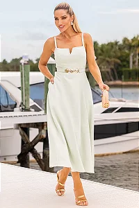 VESTIDO BRENDA DECOTE V DETELHE METAL - VERDE