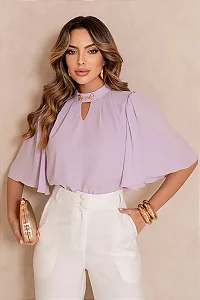 BLUSA CLEIDE COM DETALHE METAL GOLA - LILÁS