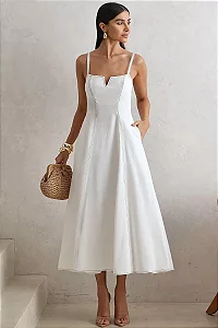 VESTIDO MILENA MIDI DETALHE PESPONTO - OFF WHITE
