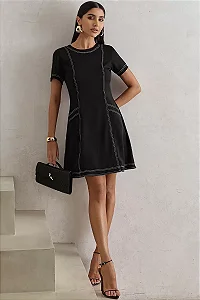 VESTIDO LAVINIA GODÊ DETALHE PESPONTO - PRETO