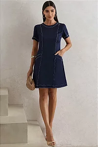 VESTIDO LAVINIA GODÊ DETALHE PESPONTO - AZUL MARINHO