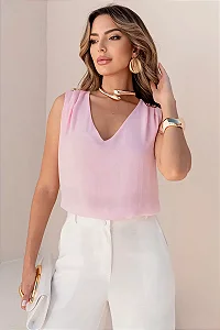 BLUSA DORA CREPE DETALHE BOTÃO OMBRO - ROSA