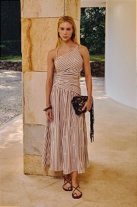 VESTIDO LISTRAS COM BORDADO - MARROM