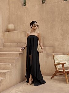 VESTIDO LONGO T.Q.C. COM MACAQUINHO - PRETO