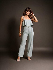 CONJUNTO ALFAIATARIA CROPPED BABADO GLAMOUR - CINZA