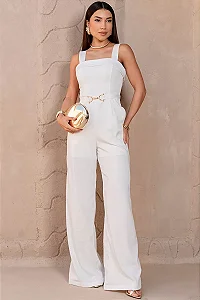 MACACÃO KÉSIA LONGO DETALHE CINTO - OFF WHITE