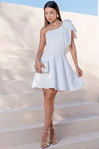 VESTIDO IRIS CURTO UM OMBRO COM LAÇO - OFF WHITE