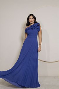 VESTIDO DE FESTA FLORENÇA UM OMBRO - AZUL ROYAL