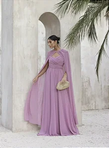VESTIDO DE FESTA BEATRIZ LONGO CAPA REMOVIVEL - ROSA PÓ