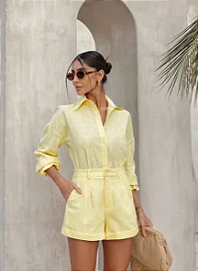 CAMISA LINHO PUNHO ELÁSTICO - AMARELO