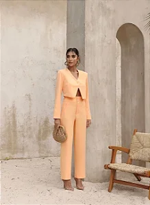 CONJUNTO CALÇA CNTURA ALTA E SPENCER - PAPAYA