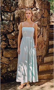 VESTIDO LONGO COM BORDADO LISTRADO - VERDE MENTA