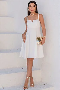 VESTIDO LORENA CURTO EVASÊ COM BOLSOS - OFF WHITE
