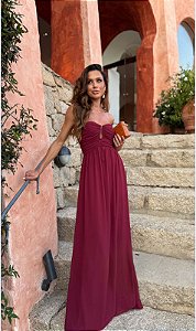 VESTIDO LONGO CREPE SILK MARSALA - DÉBORA
