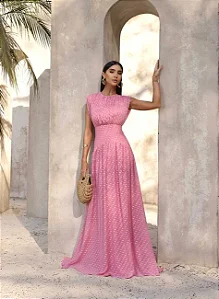 VESTIDO MÔNICA LONGO TEXTURIZADO - ROSA