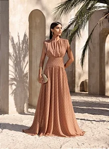 VESTIDO MÔNICA LONGO TEXTURIZADO - AMÊNDOA