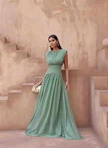 VESTIDO MÔNICA LONGO TEXTURIZADO - VERDE PISTACHE