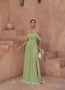 VESTIDO LONGO DREAPEADO INGRID  - VERDE CAPIM