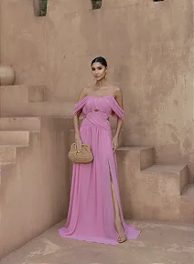 VESTIDO LONGO DREAPEADO INGRID - ROSA