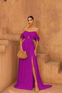VESTIDO LONGO DRAPEADO INGRID - FÚCSIA