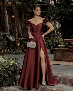 VESTIDO TAYLOR ZIBELINE OMBRO A OMBRO FLOWER - MARSALA