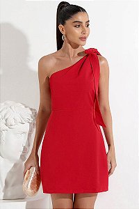 VESTIDO MISS MISSES UM OMBRO SÓ COM FAIXA - VERMELHO