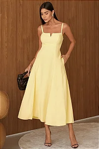 VESTIDO CAROL DECOTE V COM ALÇAS - AMARELO