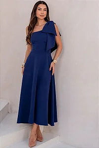 VESTIDO GLÁUCIA UM OMBRO COM LAÇO - AZUL MARINHO