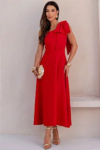 VESTIDO GLÁUCIA UM OMBRO COM LAÇO - VERMELHO