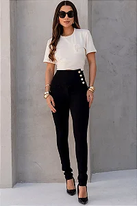 CALÇA MISS MISSES LEGGIN CÓS LARGO E BOTÃO - PRETO