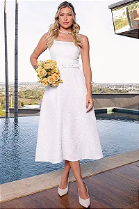 VESTIDO LORRAINE COM ALÇA E CINTO - BRANCO