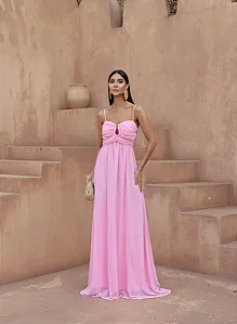 VESTIDO LONGO CREPE SILK ROSA CLARO - DÉBORA
