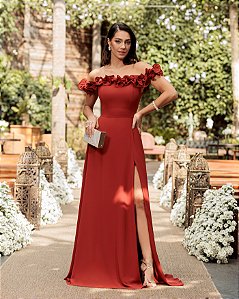 VESTIDO DE FESTA TAMIRES LONGO FLOWERS - TERRACOTA