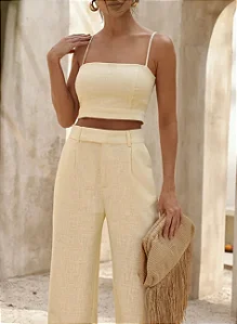 CROPPED DUBAI LINHO DECOTE QUADRADO - MANTEIGA
