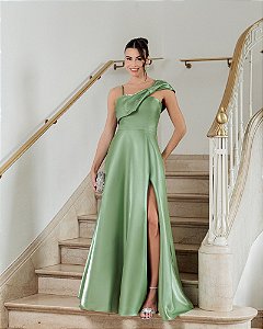 VESTIDO LONDRES ZIBELINE GLOW LAÇO OMBRO - VERDE OLIVA