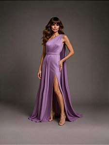 VESTIDO LONGO NULA MANGA GLAMOUR - LILÁS