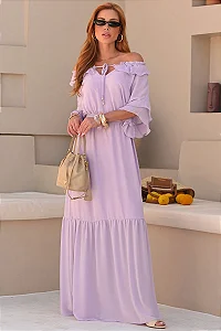 VESTIDO LONGO LILIAN CREPE COM FAIXA - LILÁS