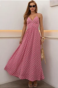 VESTIDO SALETE LONGO POÁ ZÍPER COSTAS - ROSA